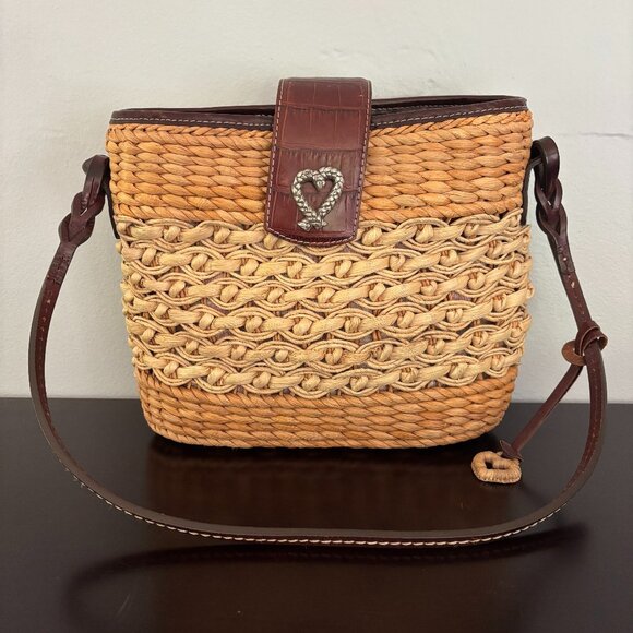 Brighton Jute Rafie Straw Brown Leather Shoulder Bag